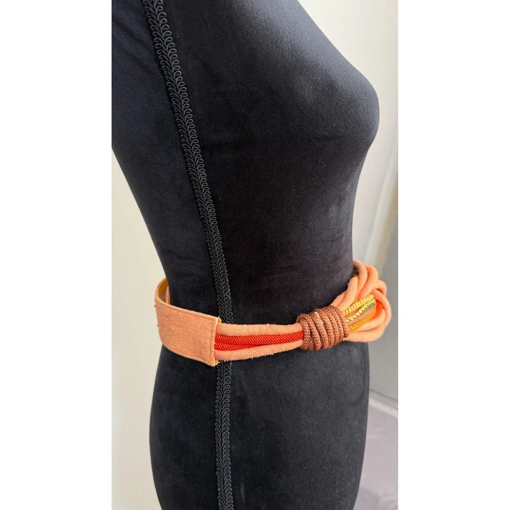 Vtg Ginnie Johansen Designs Inc Orange Woven Rope Knot Belt eclectic Art to wear